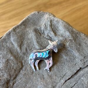 Tiny Taxco Burro Brooch Sterling Silver Abalone Mexico Burrito Donkey Pin YZZ